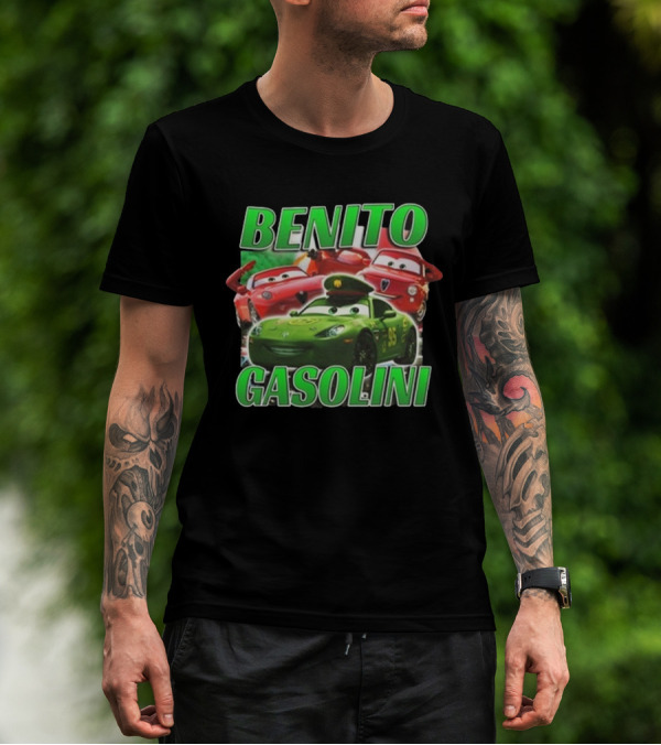 Benito Gasolini 95 Racing Cars Cartoon Crew T-Shirt
