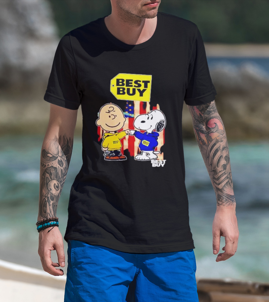 Best Buy Charlie Brown Snoopy Yellow Blue S Fist Bump T-Shirt