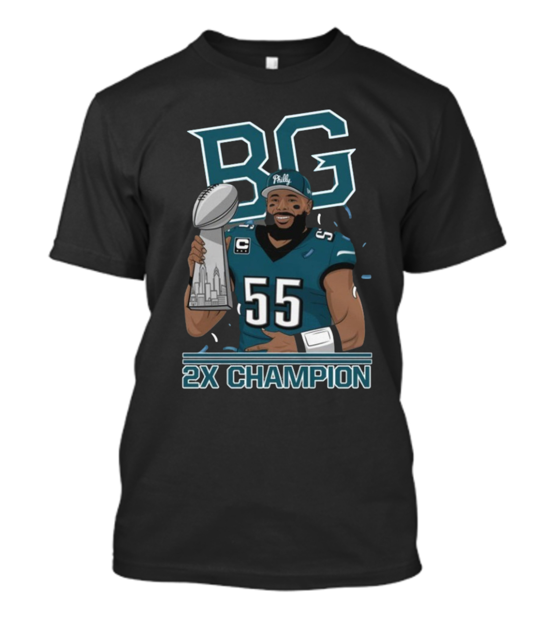 BG Brandon Graham Philly 55 2X Champion Super Bowl Trophy T-Shirt