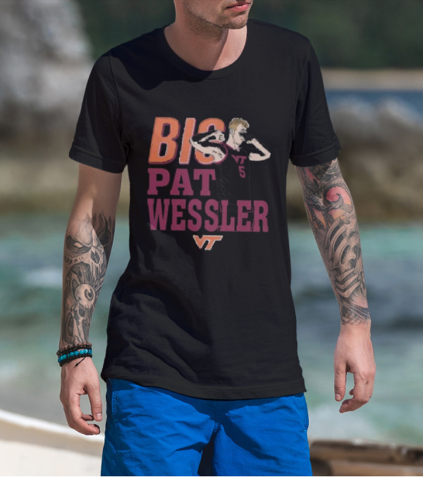 Big Pat Wessler VT Hokies Player Cartoon T-Shirt