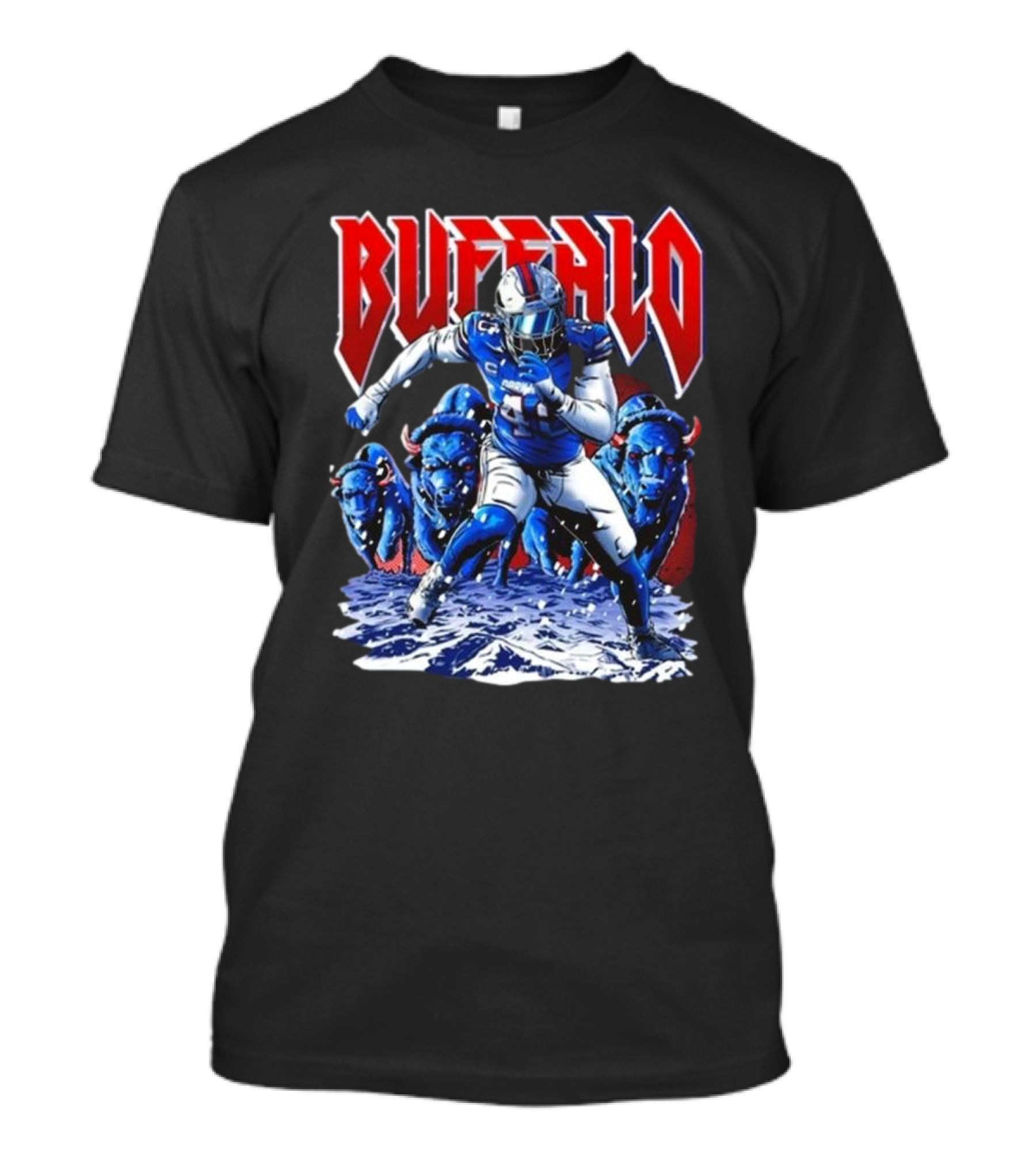 Buffalo Bills Von Miller 2025 Charging Through The Frozen Field With Blue Bison Herd T-Shirt