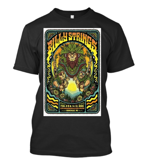 Billy Strings February 2025 Event ExploreAsheville.com Arena Asheville NC Vibrant Nature-Inspired Art T-Shirt