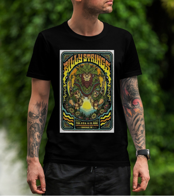 Billy Strings February 2025 Event ExploreAsheville.com Arena Asheville NC Vibrant Nature-Inspired Art T-Shirt