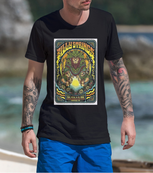Billy Strings February 2025 Event ExploreAsheville.com Arena Asheville NC Vibrant Nature-Inspired Art T-Shirt