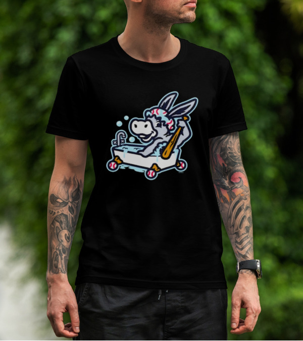 Binghamton Bathtub Donkeys Riding Bathtub Baseball Bats Binghamton Rumble Ponies T-Shirt