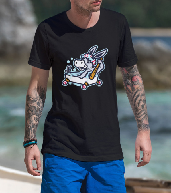 Binghamton Bathtub Donkeys Riding Bathtub Baseball Bats Binghamton Rumble Ponies T-Shirt