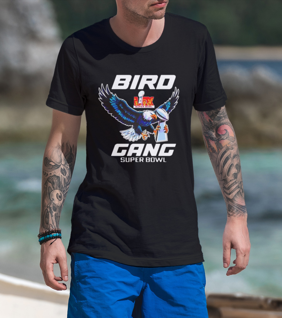 Bird Gang Super Bowl LIX Champions Eagle Swooping Trophy T-Shirt