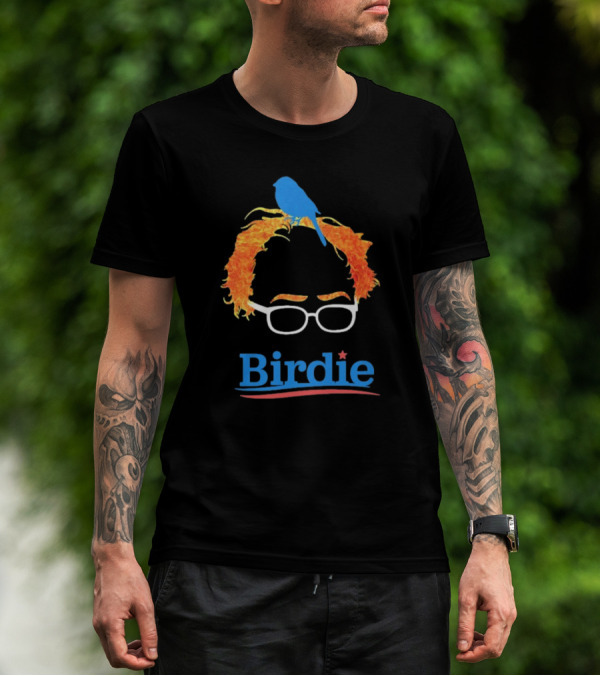 Birdie Sanders Blue Bird With Glasses And Orange Hair T-Shirt