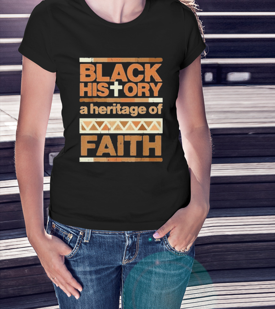 Black History Cross Heritage Of Faith African Pattern T-Shirt