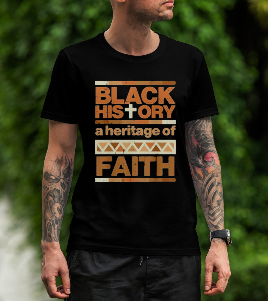 Black History Cross Heritage Of Faith African Pattern T-Shirt