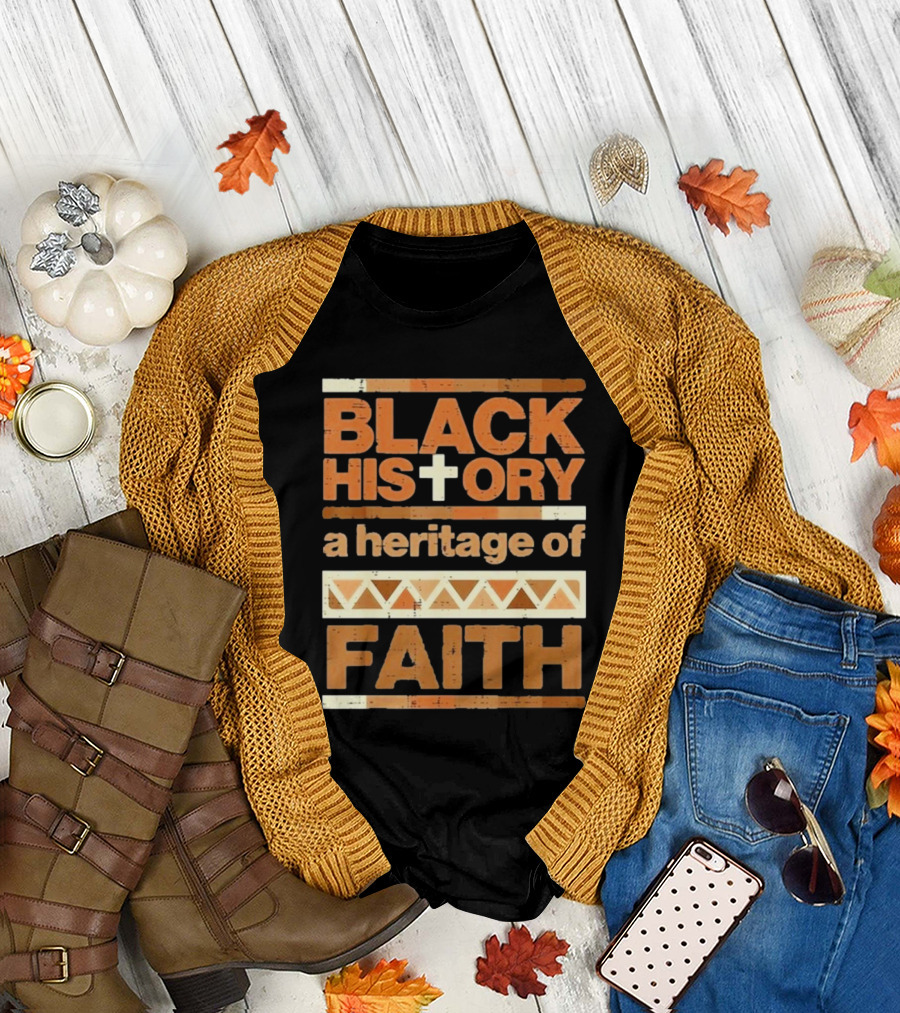 Black History Cross Heritage Of Faith African Pattern T-Shirt
