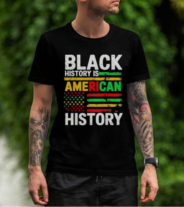 Black History Is American History Vintage Flag Design T-Shirt