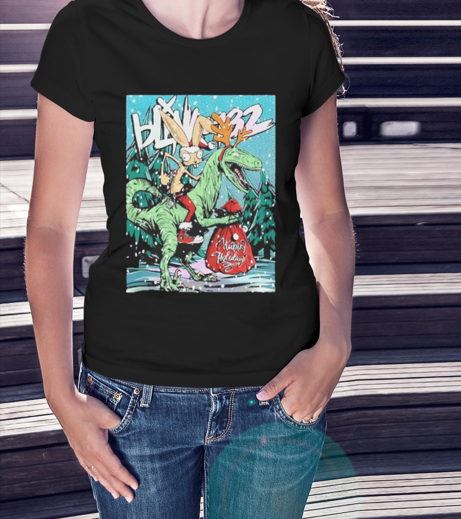 Blink-182 Happy Holidays Dinosaur Christmas Rabbit Reindeer Santa Sack T-Shirt