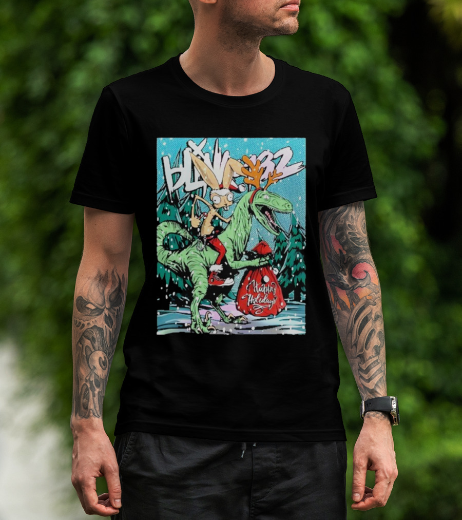 Blink-182 Happy Holidays Dinosaur Christmas Rabbit Reindeer Santa Sack T-Shirt