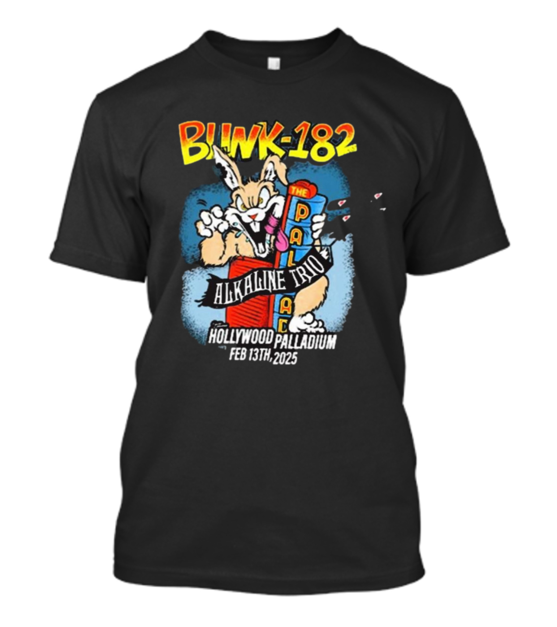 Blink-182 Alkaline Trio Hollywood Palladium Feb 13 2025 Rabbit Cartoon T-Shirt