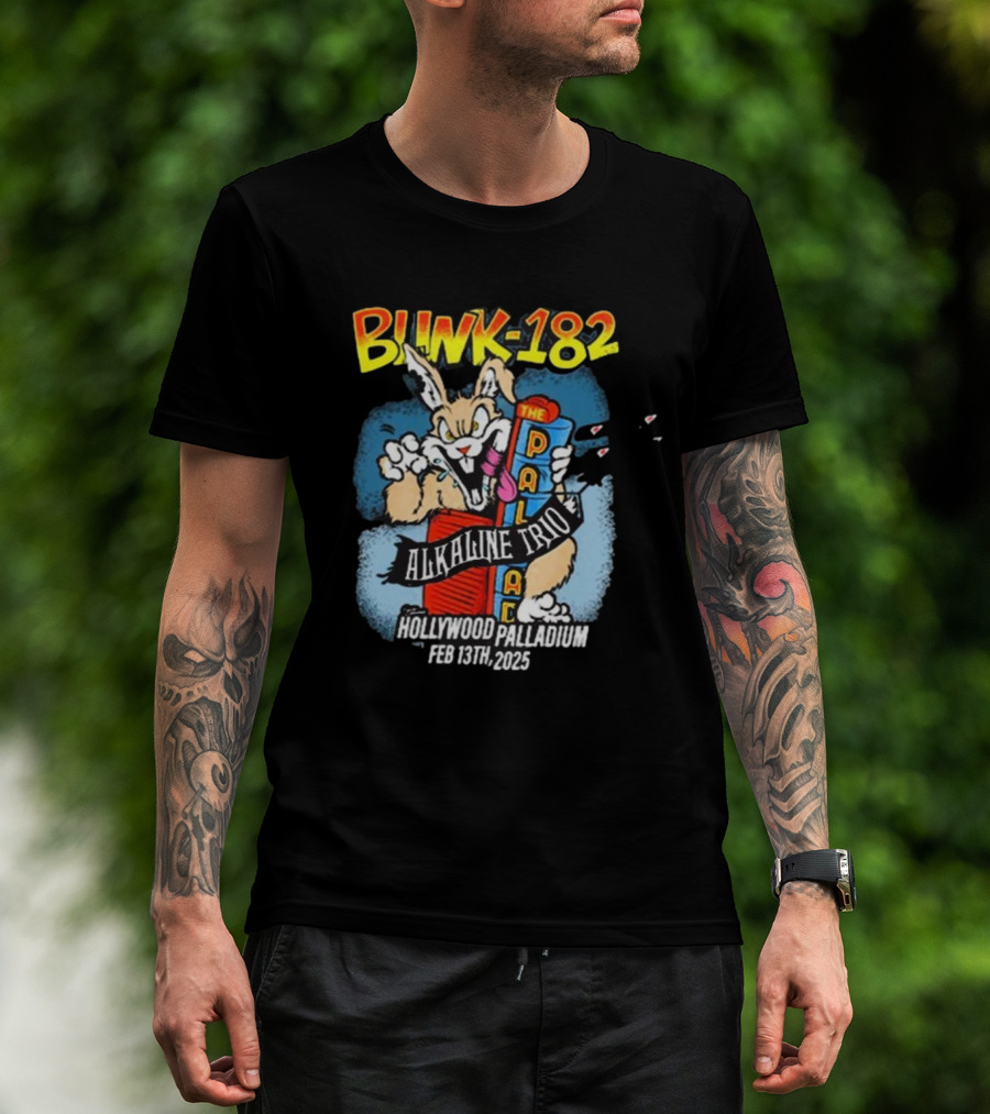 Blink-182 Alkaline Trio Hollywood Palladium Feb 13 2025 Rabbit Cartoon T-Shirt