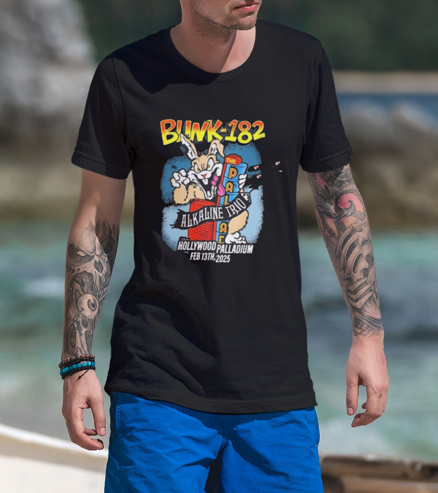 Blink-182 Alkaline Trio Hollywood Palladium Feb 13 2025 Rabbit Cartoon T-Shirt
