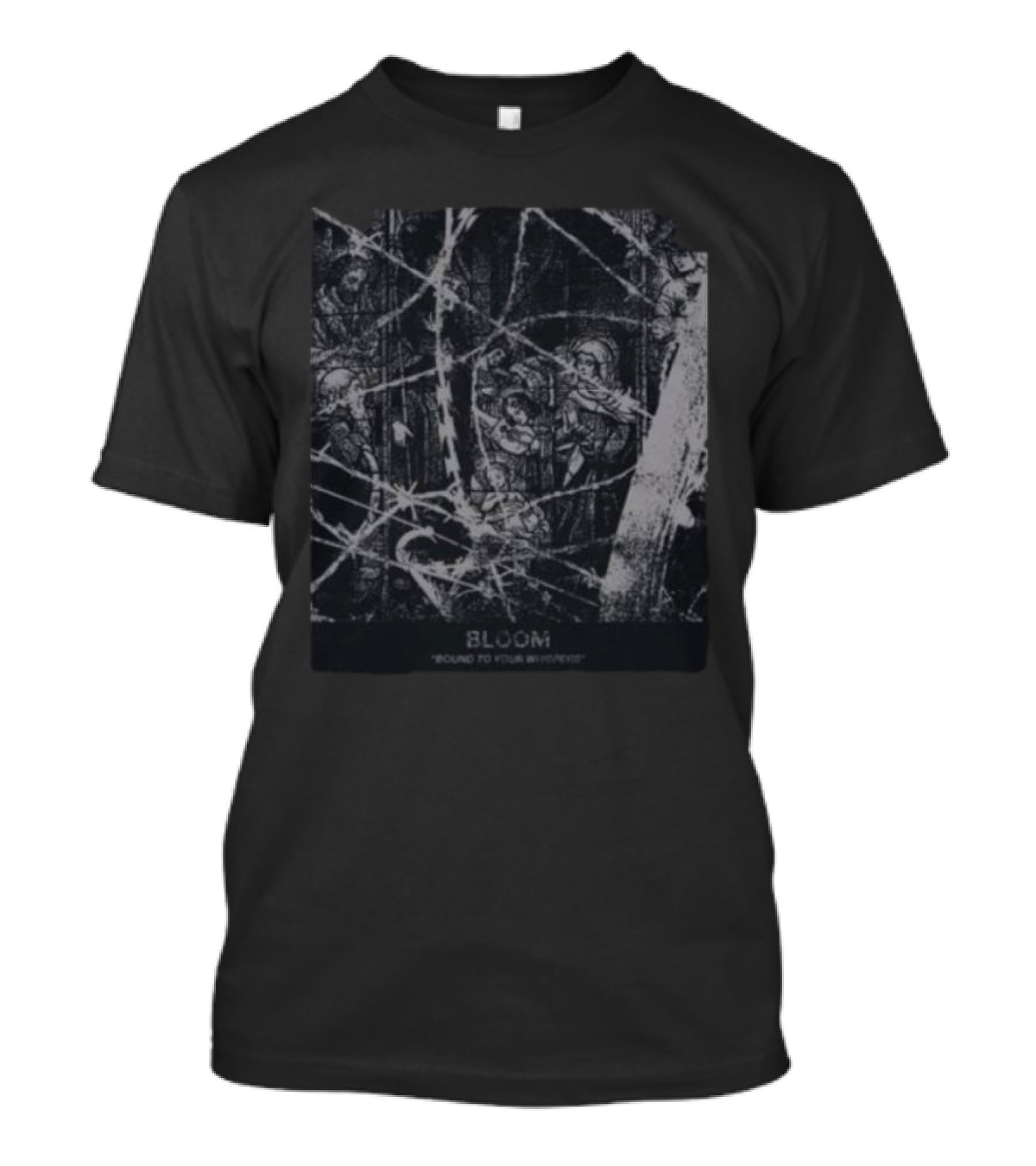 Bloom Bound To Your Whispers Barbed Wire And Angels Motif T-Shirt