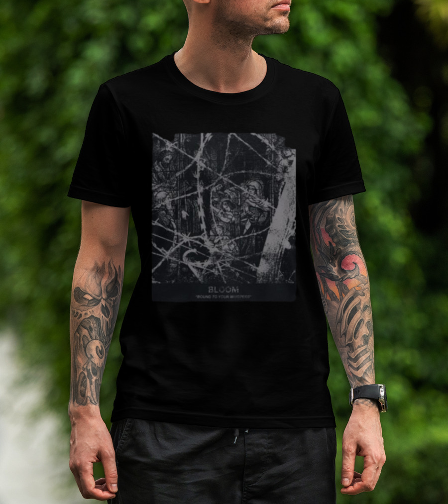 Bloom Bound To Your Whispers Barbed Wire And Angels Motif T-Shirt