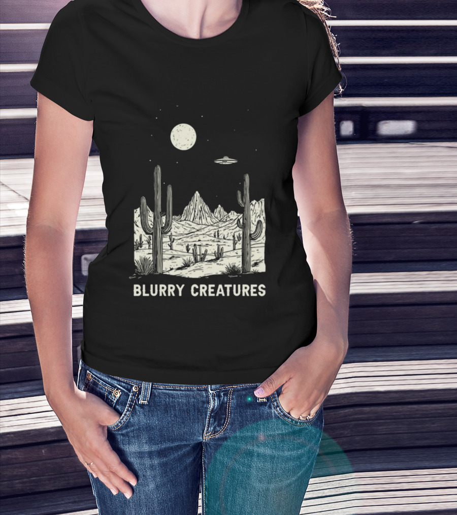 Blurry Creatures Desert Nights UFO Cactus Moon T-Shirt