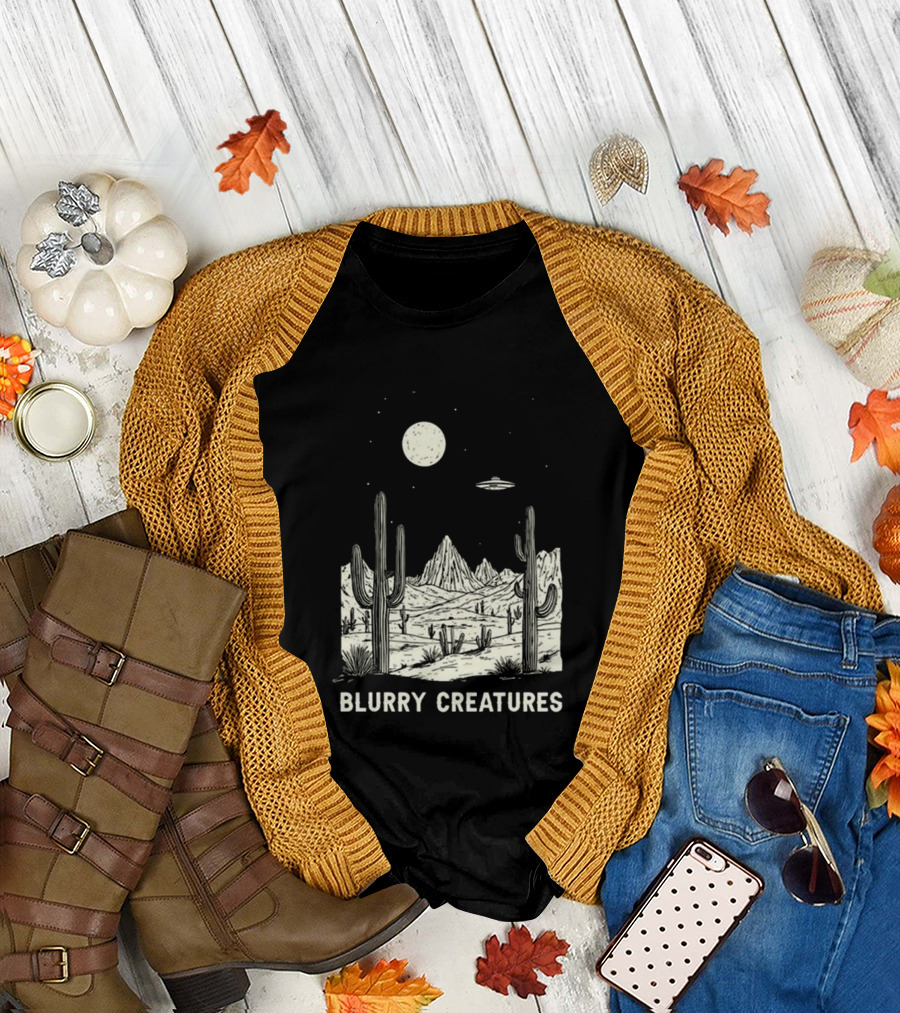 Blurry Creatures Desert Nights UFO Cactus Moon T-Shirt
