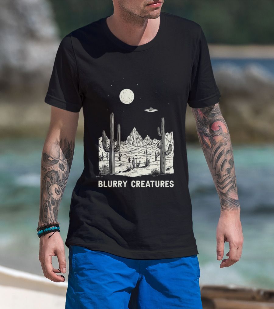 Blurry Creatures Desert Nights UFO Cactus Moon T-Shirt