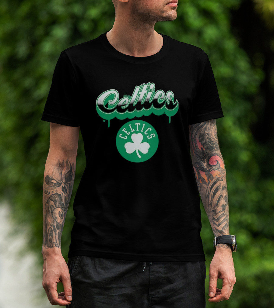 Boston Celtics Bubbly Script Green Clover Emblem T-Shirt