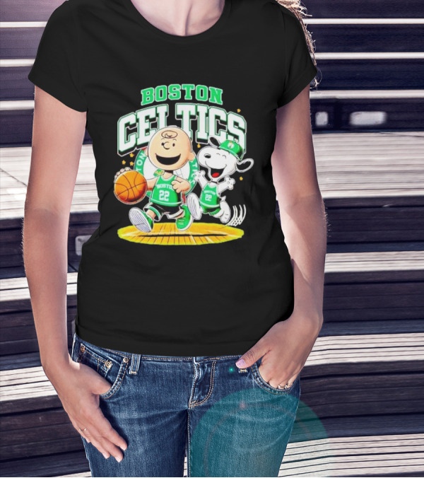 Boston Celtics Charlie Brown Snoopy Basketball Fan Fun T-Shirt