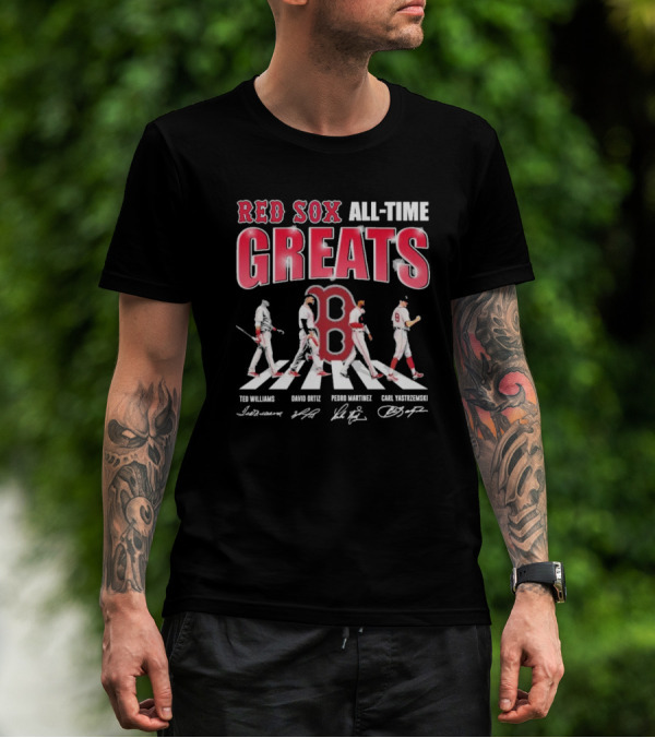 Red Sox All-Time Greats Ted Williams David Ortiz Pedro Martínez Carl Yastrzemski Signatures T-Shirt