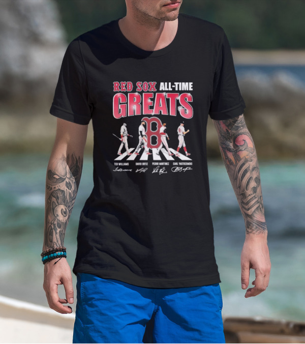 Red Sox All-Time Greats Ted Williams David Ortiz Pedro Martínez Carl Yastrzemski Signatures T-Shirt