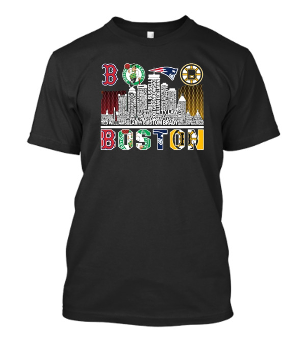 Boston Red Sox Celtics Patriots Bruins Skyline Players Names T-Shirt