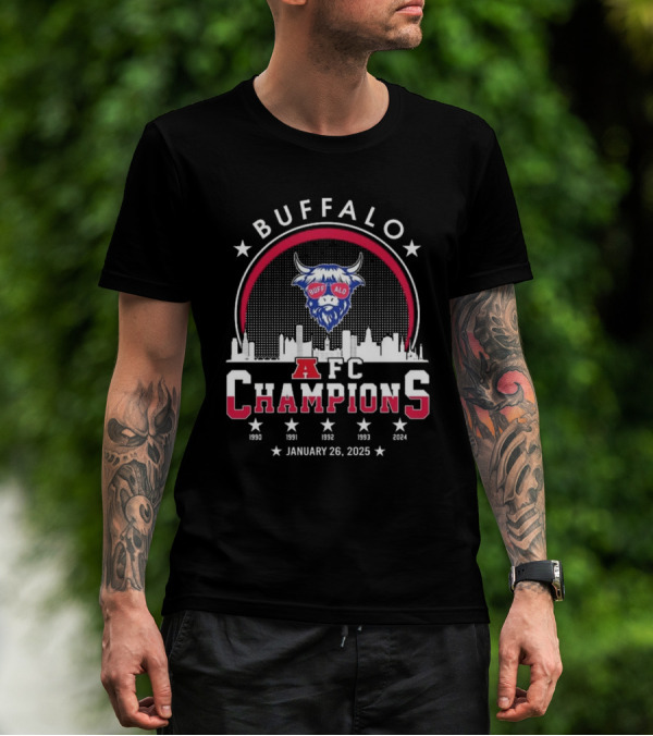 Buffalo American Football 2024-2025 AFC Champions The American Football Champs Skyline Logo T-Shirt