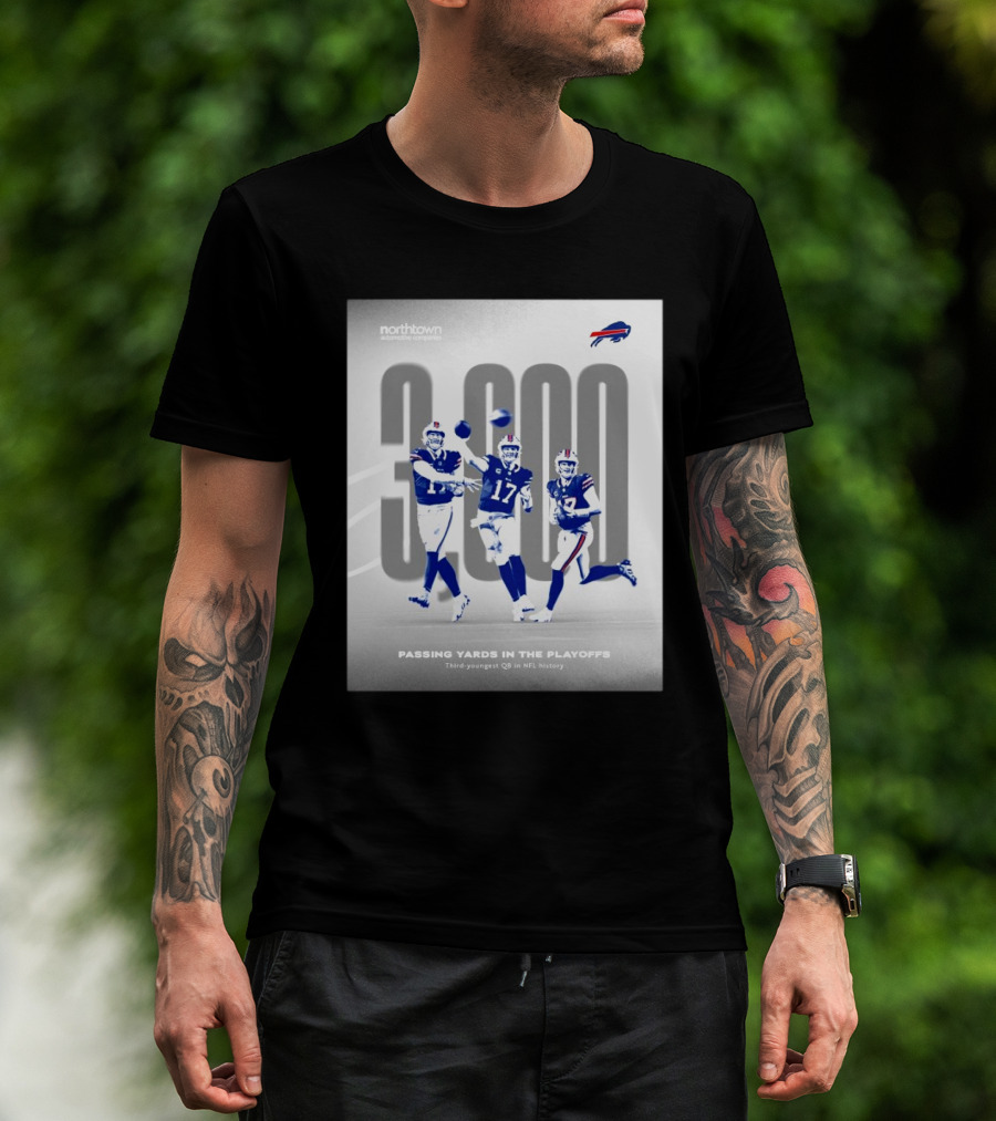 Buffalo Bills 3000 Passing Yards In The Playoffs Third-Youngest QB In NFL History T-Shirt