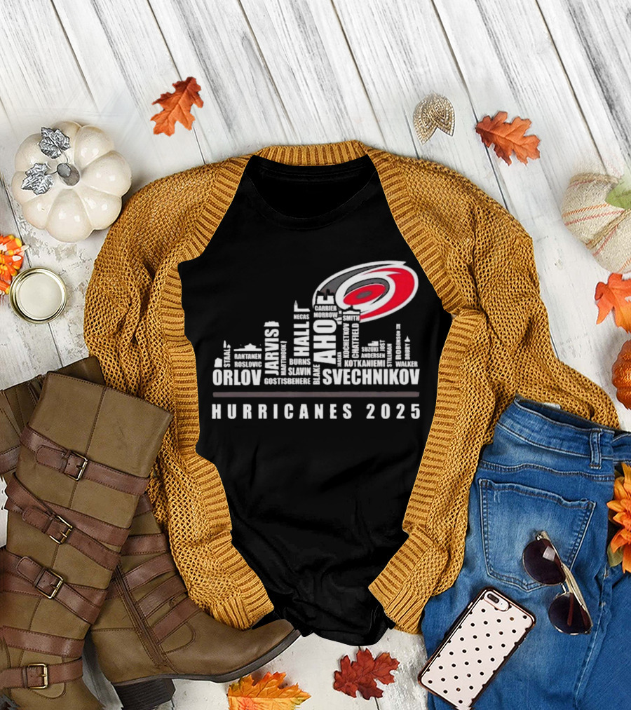 Carolina Hurricanes 2025 Players Names City Skyline T-Shirt