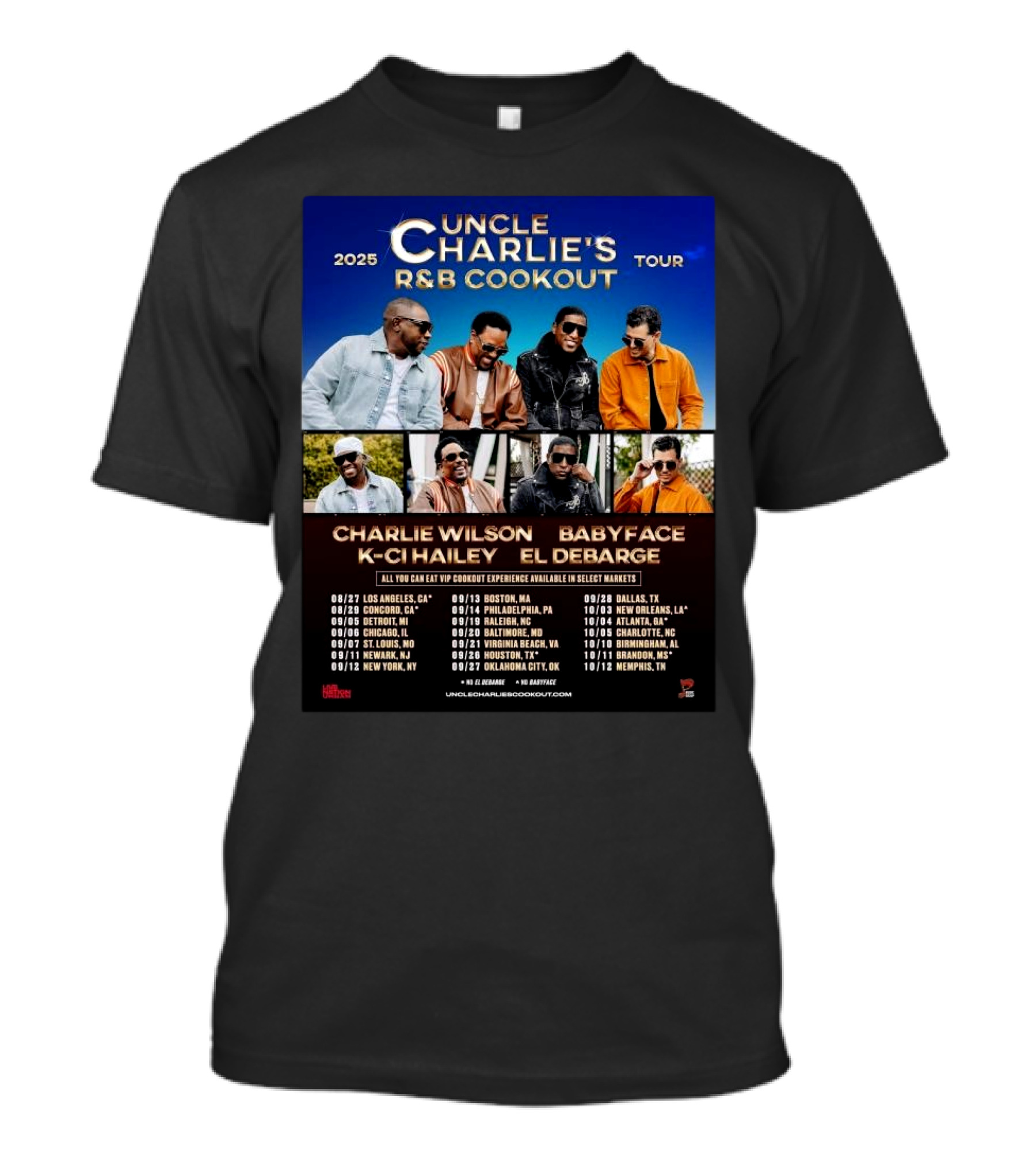 Charlie Wilson Events Uncle Charlie’s R&B Cookout Tour 2025 Schedules Cities Tour T-Shirt
