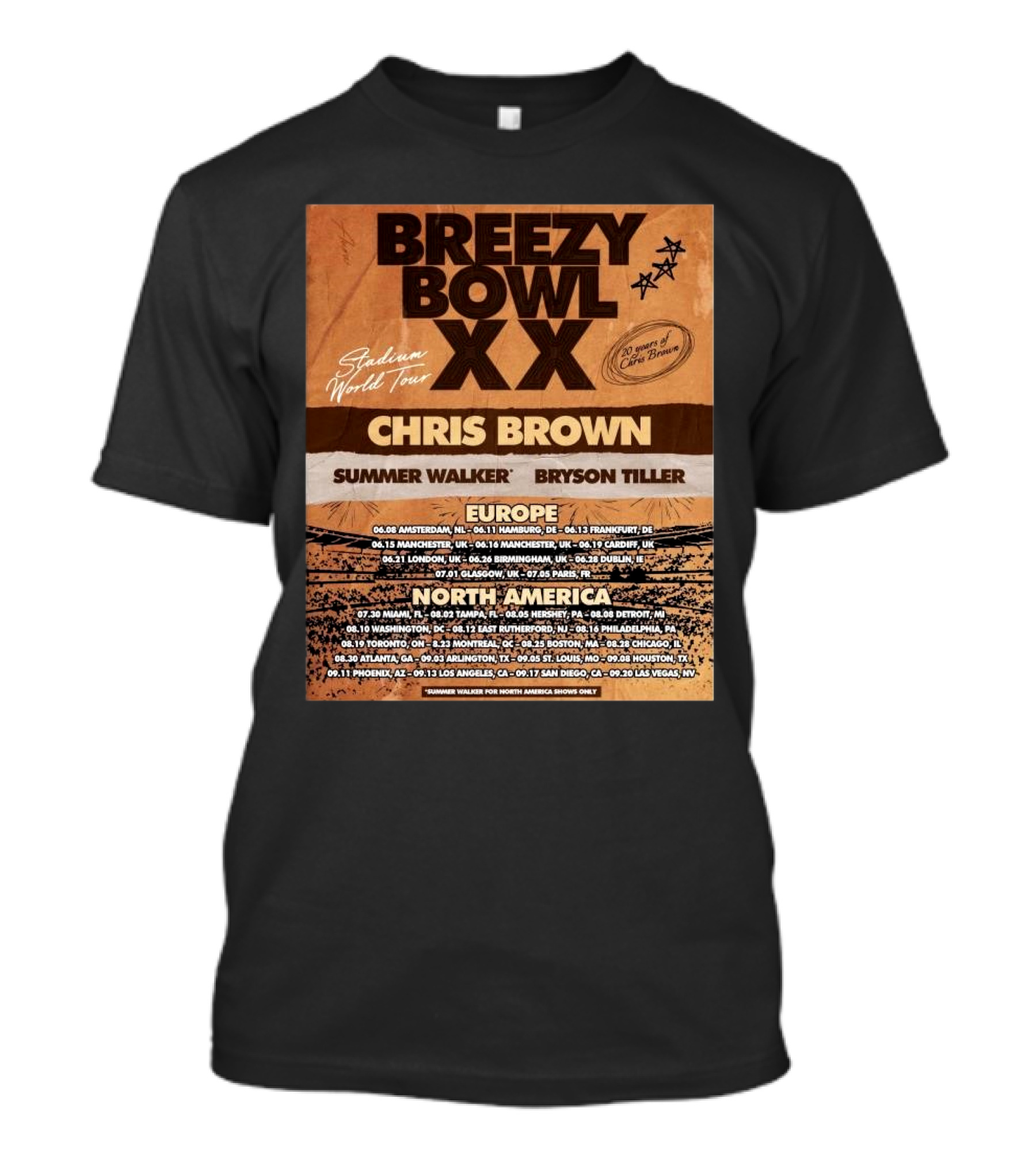Chris Brown Stadium World Tour 2025 Breezy Bowl 20 Years Anniversary T-Shirt