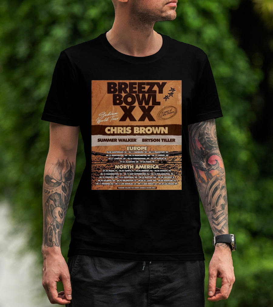 Chris Brown Stadium World Tour 2025 Breezy Bowl 20 Years Anniversary T-Shirt