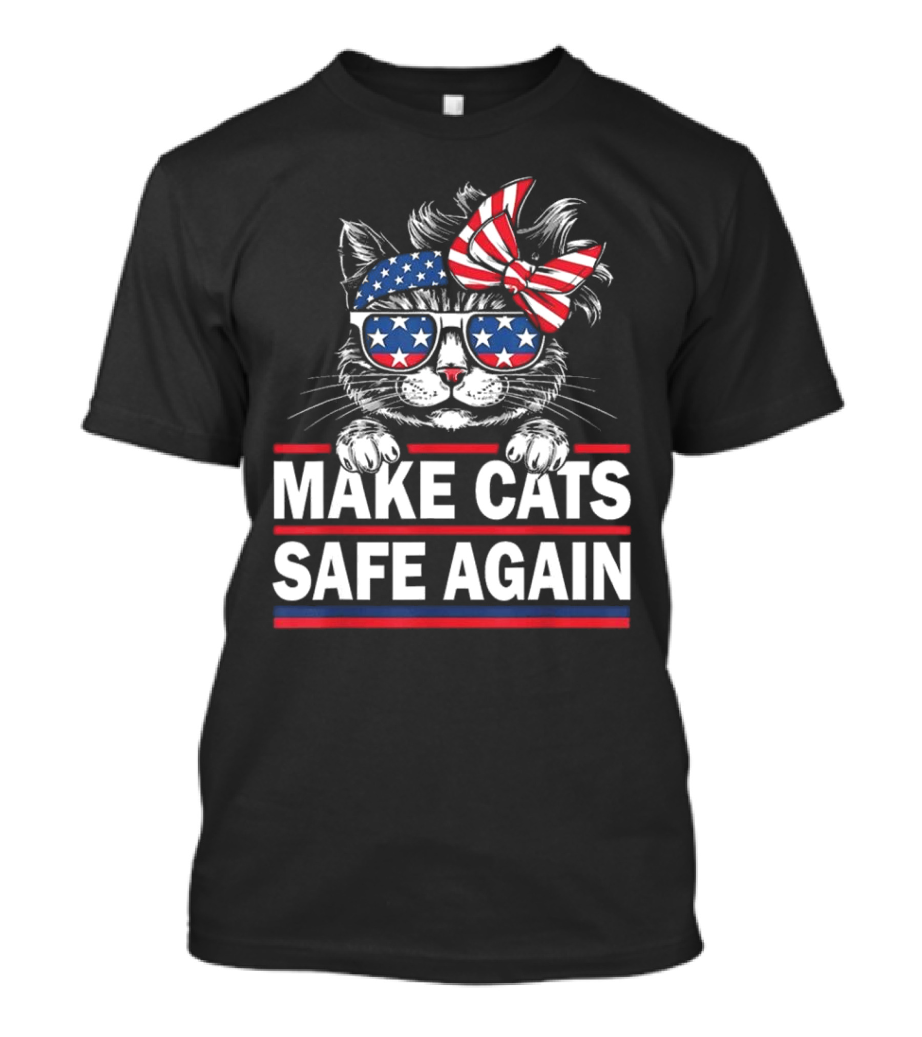 Cats Safe Again Funny Cat Lover USA Flag T-Shirt