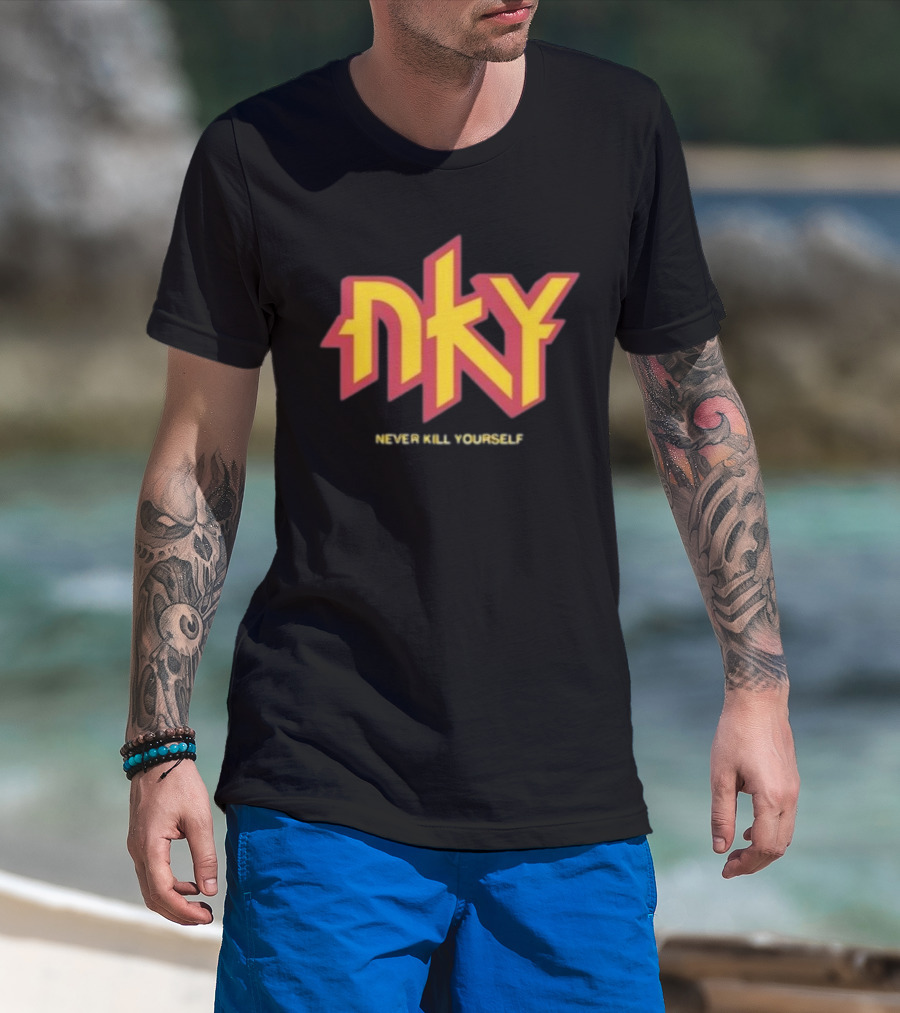 Christopher M Lafon Wearing Nyk Never Kill Yourself T-Shirt