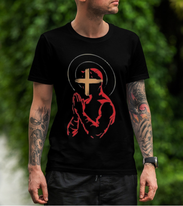 Red Praying Figure With Halo And Cross Conviction T-Shirt