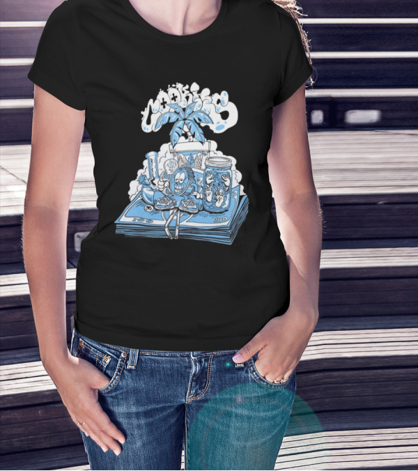 Cookiessf Laid Back Smoking Character With Money And Marijuana Elements T-Shirt