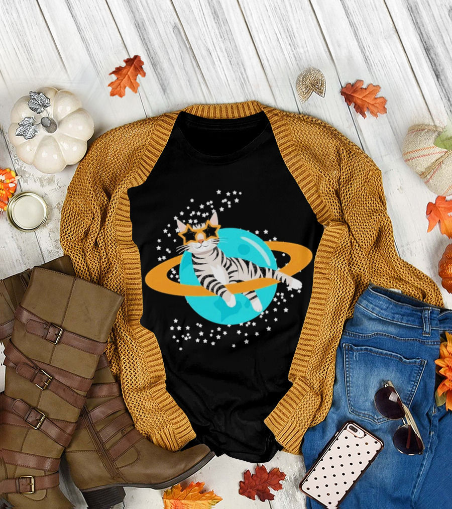 Cosmic Cat Starry Starry Design T-Shirt