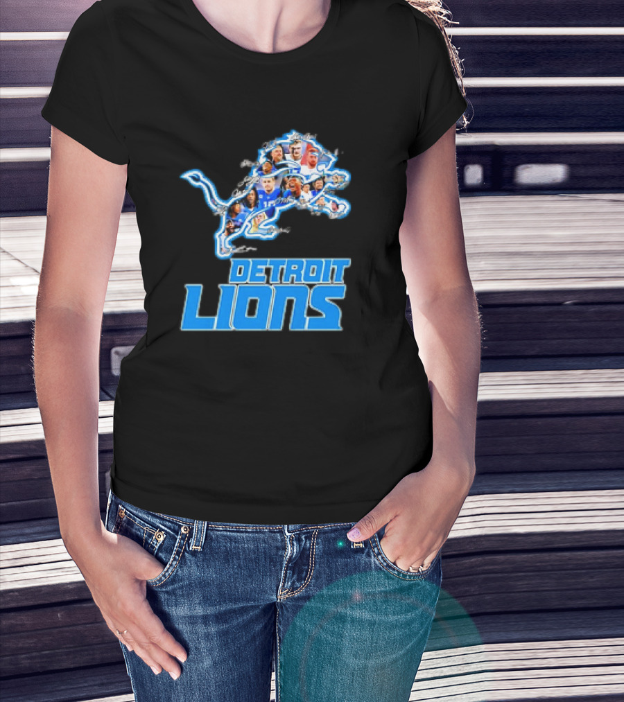 Detroit Lions Photos Coach Dan Campbell And Players Signatures T-Shirt
