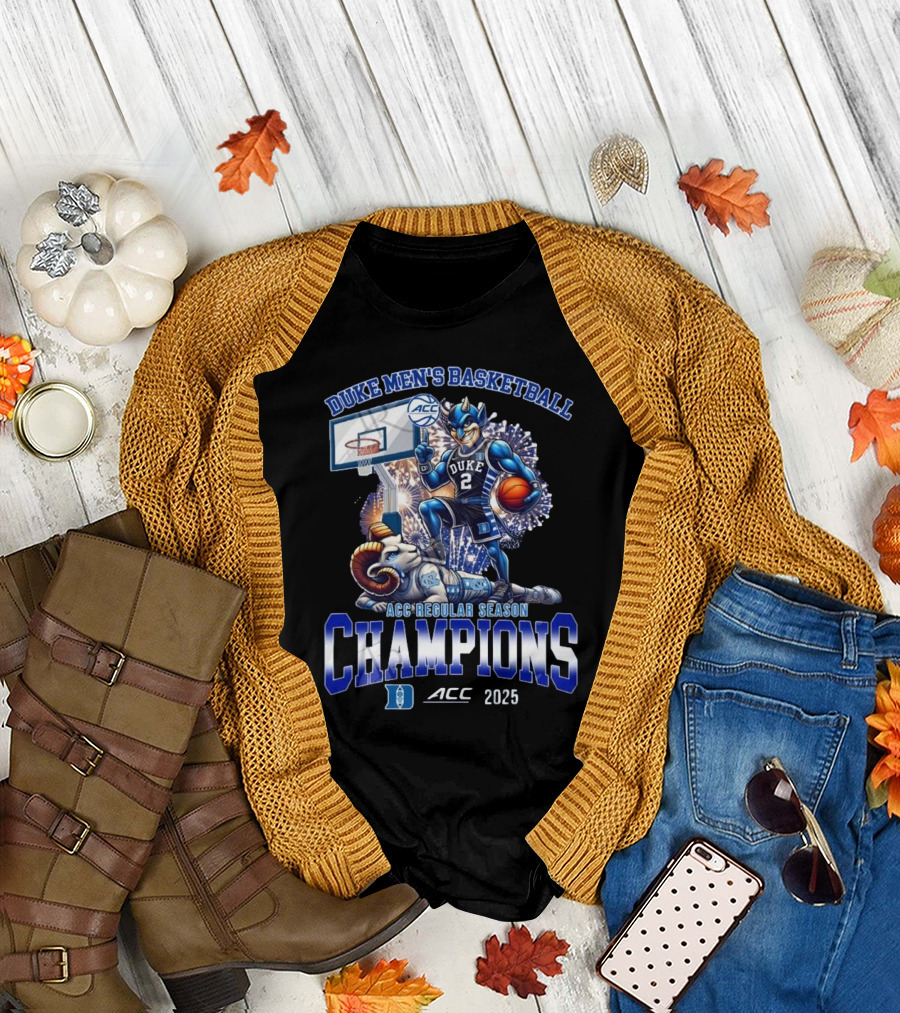 Duke Blue Devils Men’s Basketball ACC Regular Season Champions 2025 Mascot Fireworks T-Shirt