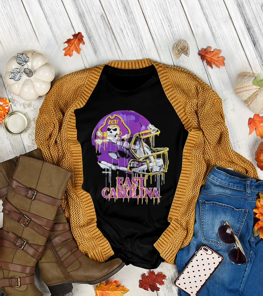 ECU Pirates Dripping Football Helmet T-Shirt