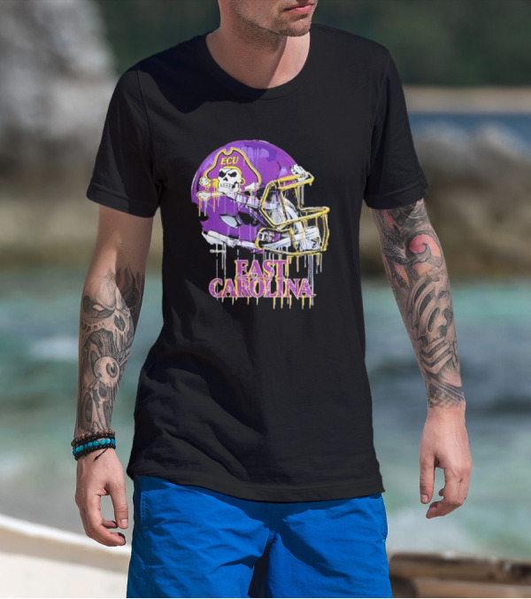 ECU Pirates Dripping Football Helmet T-Shirt