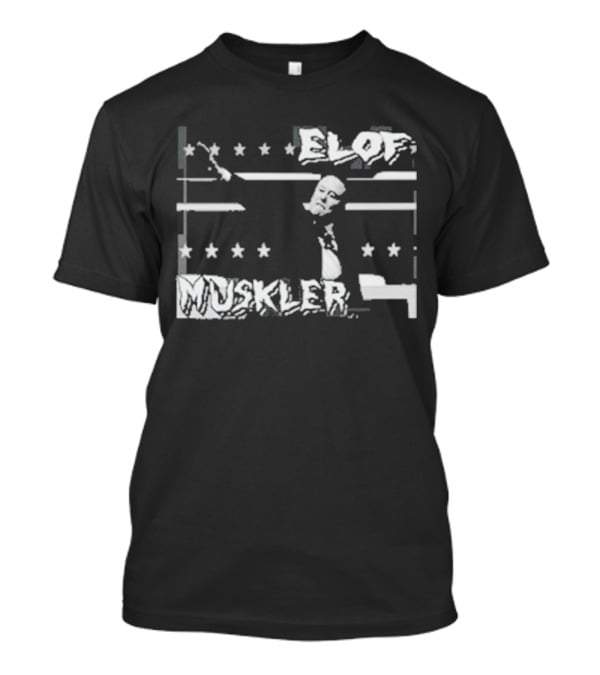 Elof Muskler Bold Star Pattern With Strongman Silhouette T-Shirt
