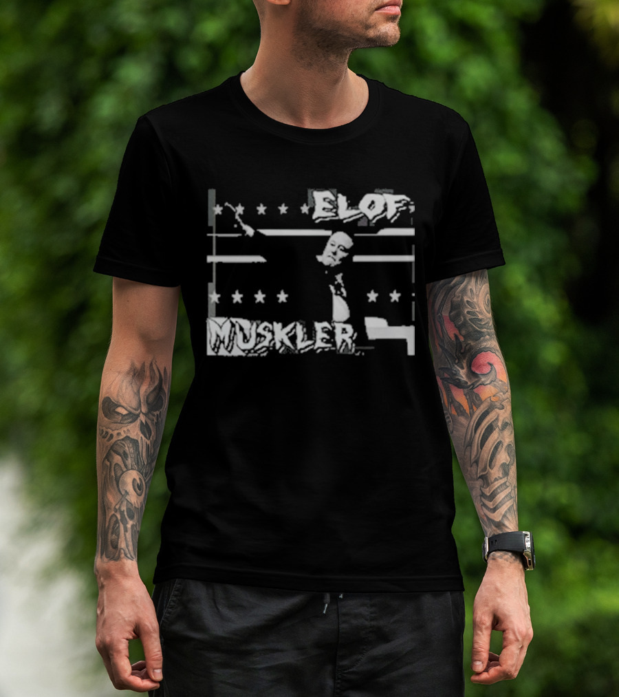 Elof Muskler Bold Star Pattern With Strongman Silhouette T-Shirt
