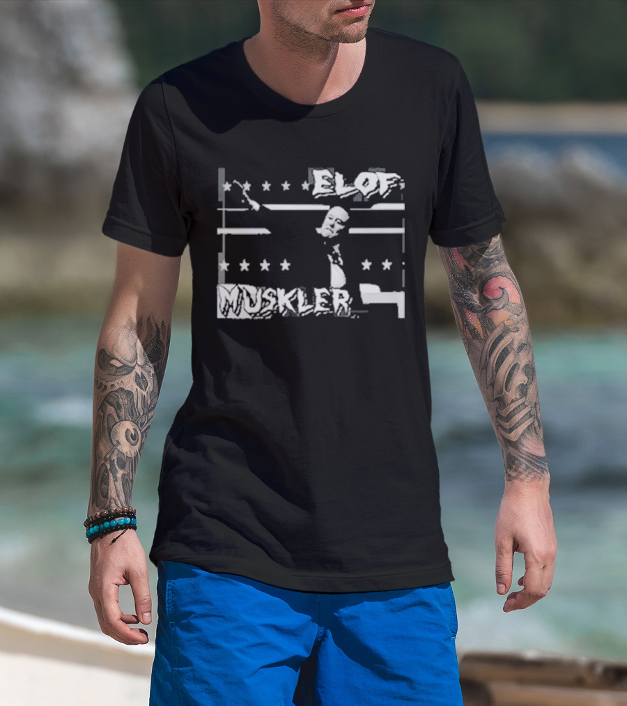 Elof Muskler Bold Star Pattern With Strongman Silhouette T-Shirt