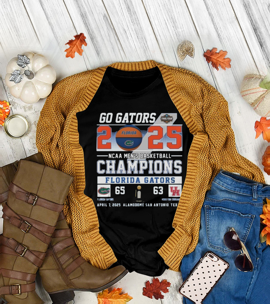 Florida Gators Go Gators 2025 Men’s Basketball Champions Florida Gator 65 Houston 63 April 7 2025 T-Shirt